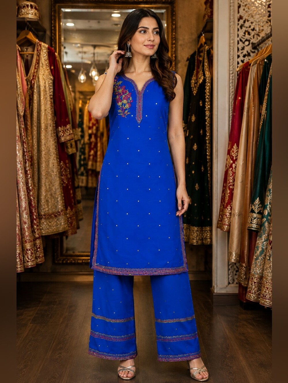 Blue Embroidered Women's Palazzo Set